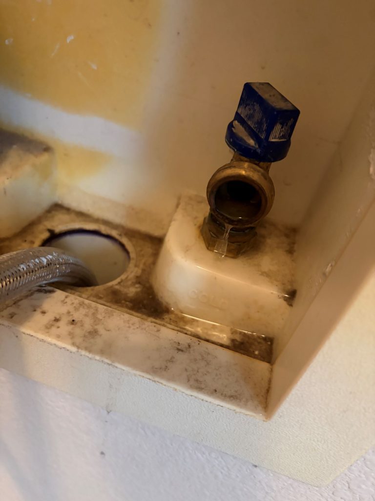 Water leaking from washing machine shut off valve connection